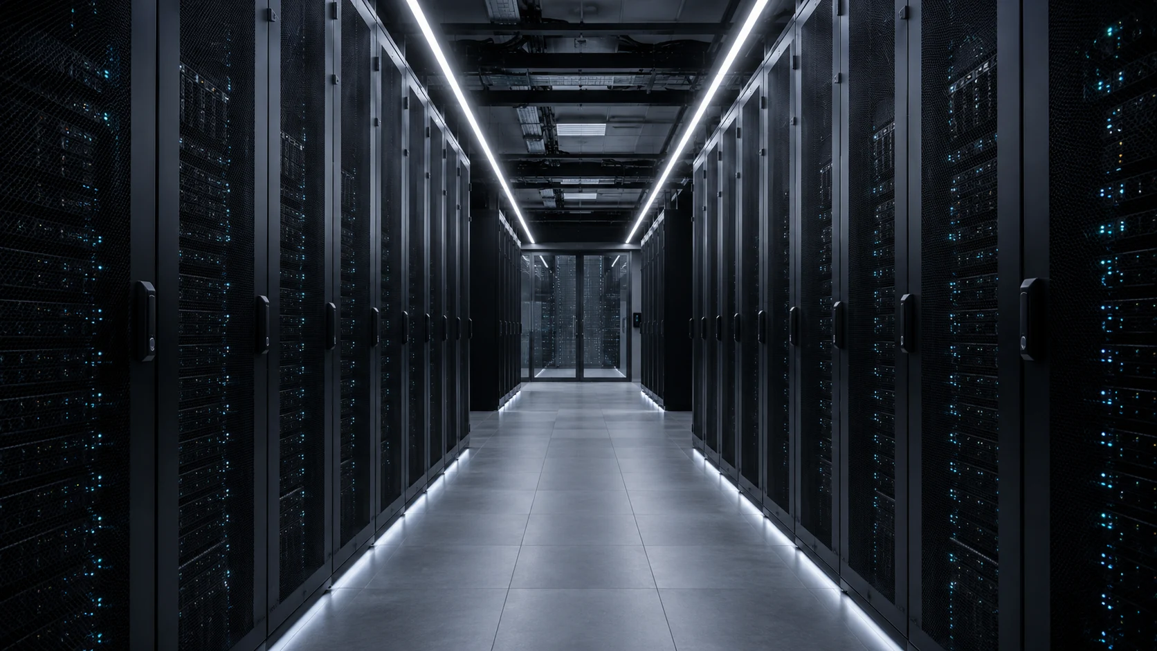 Concept image of a contemporary data centre server aisle